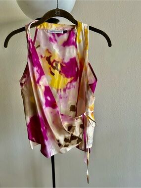 Tru Trussardi Pink Yellow Brown Silk Wrap Camisole